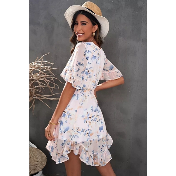 LAST ONE! Beautiful ELAINE Floral Mini Dress With Ruffles - Picture 2 of 5